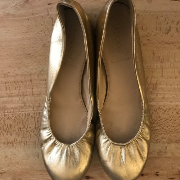 J Crew Gold Ballet Flats Size 6.5 Genuine Leather Made In Italy - Picture 2 of 12